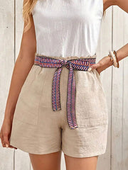 Split-Joint Tied Waist High Waisted Loose Shorts