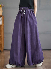 Drawstring Elasticity Pleated Pockets High Waisted Loose Pants Knickerbockers Culotte
