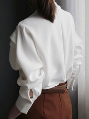 Pleated Solid Color Split-Joint Batwing Sleeves Loose Round-Neck Blouses
