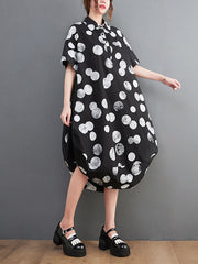 Polka-Dot Irregular clipping Loose Lapel Midi Dresses