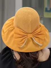 Bow-Embellished Split-Joint Sun protection Sun Hat Fisherman Hat