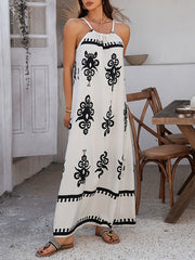 Contrast Color A-line Loose Halter-Neck Maxi Dresses