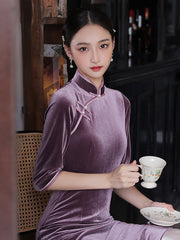 Vintage Beaded False Two Half Sleeves Long Cheongsams