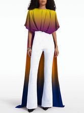 Contrast Color Gradient Half Sleeves High-low Round-neck T-Shirts Tops