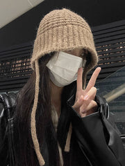 Keep Warm Solid Color Tied Knitted Hats Bucket Hat