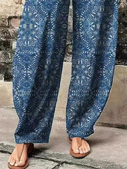 Elasticity Printed Split-Joint High Waisted Loose Trousers Pants
