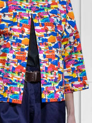 Loose Three-Quarter Sleeves Contrast Color Printed Lapel Collar Outerwear