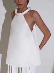 Solid Color Loose Sleeveless Halter-Neck Vest Top