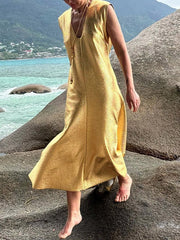Solid Color Loose Sleeveless Deep V-Neck Maxi Dresses