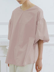 Solid Color Half Sleeves Loose V-Neck Blouses&Shirts Tops