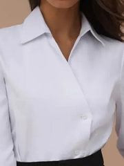 Long Sleeves Loose Solid Color Split-Joint Lapel Blouses