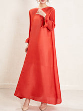 Pleated Solid Color A-Line Loose Round-Neck Maxi Dresses
