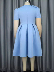 Solid Color Bowknot High-Waisted Tied Waist A-Line Midi Dresses