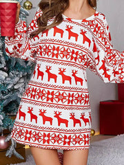 Animal Printed Contrast Color Flower Print Long Sleeves Puff Sleeves One-Shoulder Mini Dresses