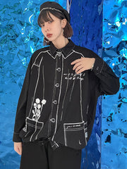 Casual Contrast Color Printed Drawstring Blouse Top