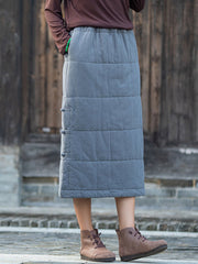 Cotton-Padded Clothes Keep Warm Quilted Solid Color Split-Joint Velvet Loose Skirts Bottoms