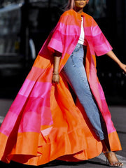 Contrast Color Striped Loose Short Sleeves Outerwear
