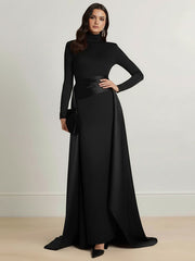 Bodycon Elasticated Waist Asymmetric Solid Color Split-Joint High Neck Maxi Dresses