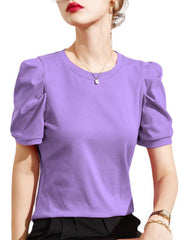 Original Simple Loose Solid Color Puff Sleeves T-Shirt Top