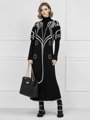 False Two Long Sleeves Print Half Turtleneck Midi Dresses Sweater Dresses