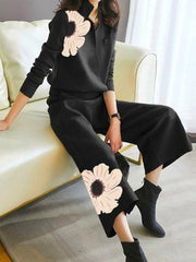Asymmetric Floral Printed High Waisted Loose Trousers Pants