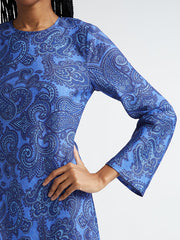 Backless Printed Split-Joint Tied Long Sleeves Loose Round-Neck Maxi Dresses