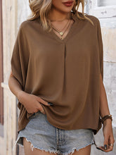 Solid Color Split-Joint Batwing Sleeves Loose V-Neck T-Shirts