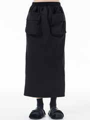 Pleated Pockets Split-Back A-Line High Waisted Skirts Bottoms