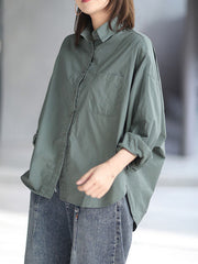 Solid Color High-low Long Sleeves Lapel Blouses&shirts Tops