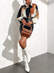 Asymmetric Printed Split-Joint Long Sleeves Loose Lapel Blouses&Shirts Tops