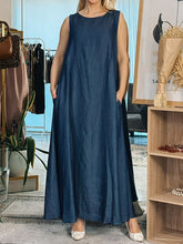 Solid Color Split-Joint Loose Sleeveless Round-neck Maxi Dresses