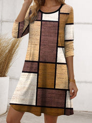 Asymmetric Printed Split-Joint Striped A-Line Irregularity Round-Neck Midi Dresses