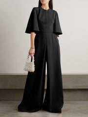 Loose Short Sleeves Solid Color Round-Neck Jumpsuits