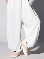 Loose Short Sleeves Applique Embroidered Figure Round-Neck Jumpsuits