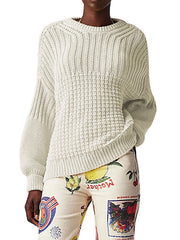 Solid Color Long Sleeves Loose Round-Neck Sweater Tops Pullovers