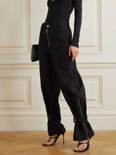 Solid Zip-Detailed Wide Leg Pants