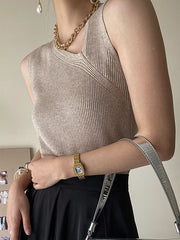 Asymmetric Solid Color Sleeveless V-Neck Vest Top