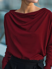 Solid Color Long Sleeves Loose Heaps Collar Blouses&Shirts Tops