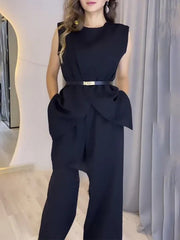 Loose Sleeveless Split-Front Split-Joint Round-Neck Vest Top