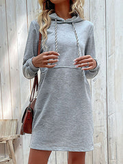 Drawstring Pockets A-line Long Sleeves Hoodies Mini Dresses