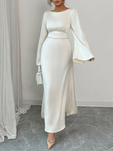 Solid Color Tied Zipper A-Line Flared Sleeves Round-Neck Maxi Dresses