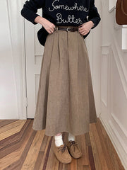 Pleated Solid Color Split-Joint A-Line High Waisted Skirts