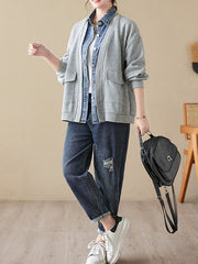 Casual False Two Loose Buttoned Contrast Color Split-Joint Lapel Collar Outerwear