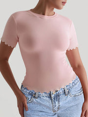 Solid Color Short Sleeves Skinny Round-Neck T-Shirts Tops