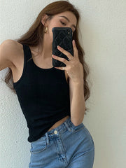Original Solid Color Round-Neck Sleeveless Vest Tops