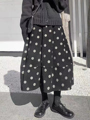 Elastics Polka-Dot Printed Split-Joint High Waisted Loose Skirts