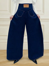 High Waisted Loose Elasticity Pockets Solid Color Zipper Jean Pants Bottoms