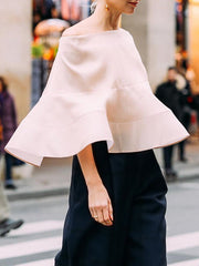 Solid Color Split-Joint Loose Off-The-Shoulder Blouses&Shirts Tops