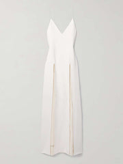 See-Through Solid Color Split-Back Split-Front Split-Joint Loose Sleeveless Spaghetti-Neck Maxi Dresses