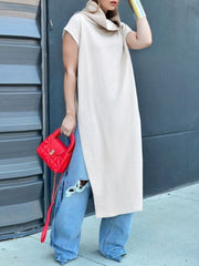 Solid Color Split-Side Loose Short Sleeves Heaps Collar T-Shirts Tops